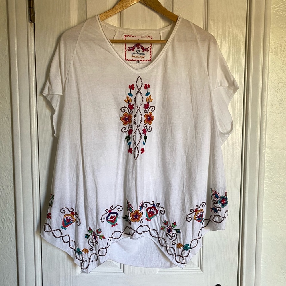Johnny Was Short Sleeve Embroidered Top